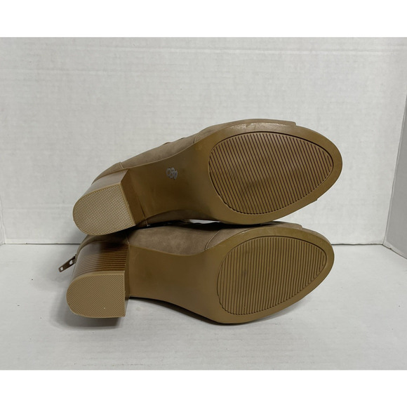 Rampage Tan Lace Up Boots Peep Toe Chunky Size 7.5 - Picture 6 of 8